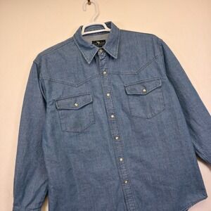 Moose Creek Shirt Mens L Blue Snap Button Heavyweight‎ Denim Western Ranch Work